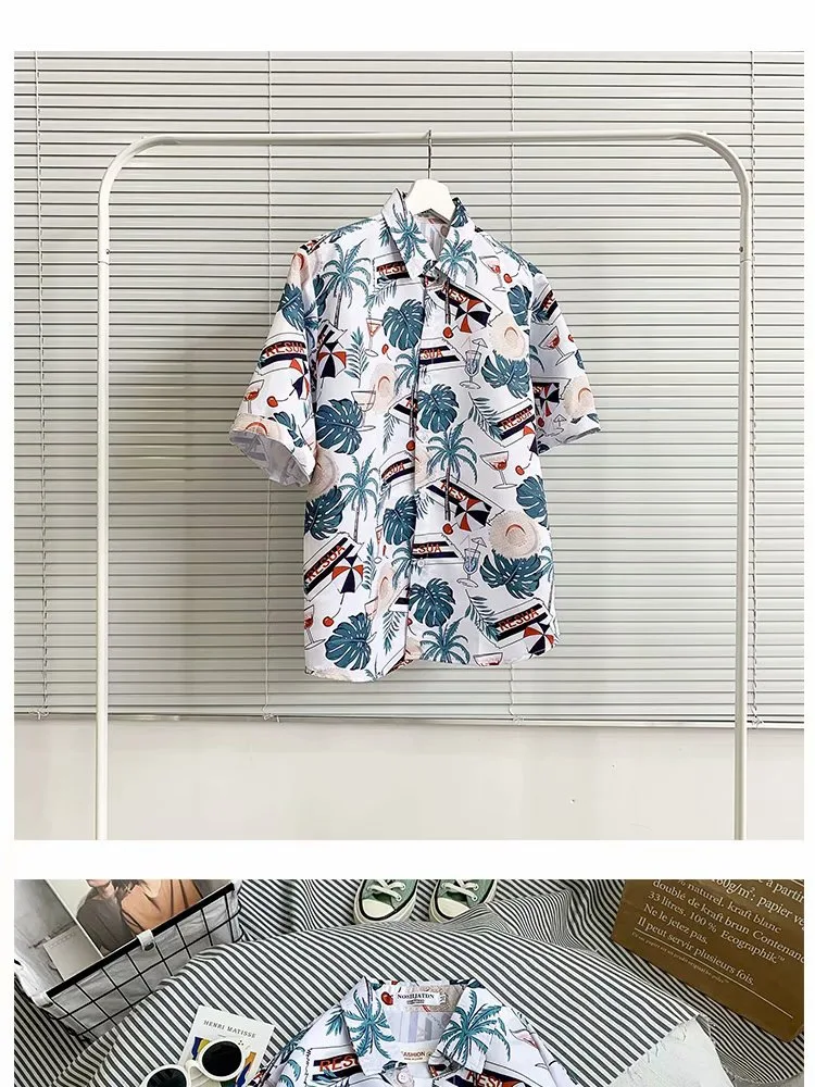 Summer Sublimation Printing Patterned Loose Beach For Leisure and Relaxed Short Sleeve Shirt With Floral For Couple
