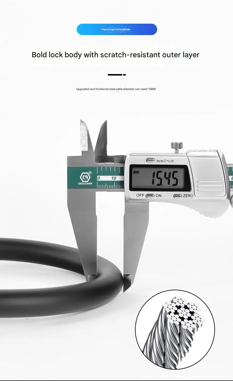 Portable Blue Steel Cable Alloy Lock Ring Bold Anti-Theft Security Motorbike Lock for Mountain Bikes