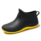 Black Shoes Men Fashion PVC Working Rain Boots Ankle Waterproof Simple Black Rain Short Shoes For Ladies