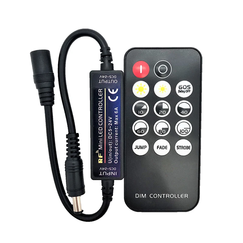 DC5-24V RF Mini Dimmable Controller Remote for Single Color Dimmable LED 3528 5050 Strip Lights 