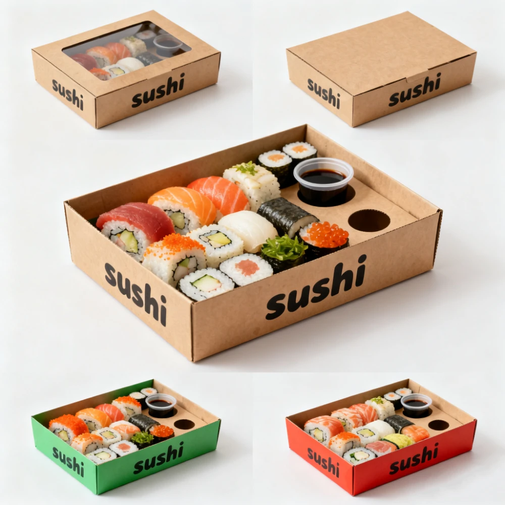 Krabice na jídlo z potaženého papíru Kraft Fast Food Take Away Package Container UV s barevným potiskem Sushi boxy Balení