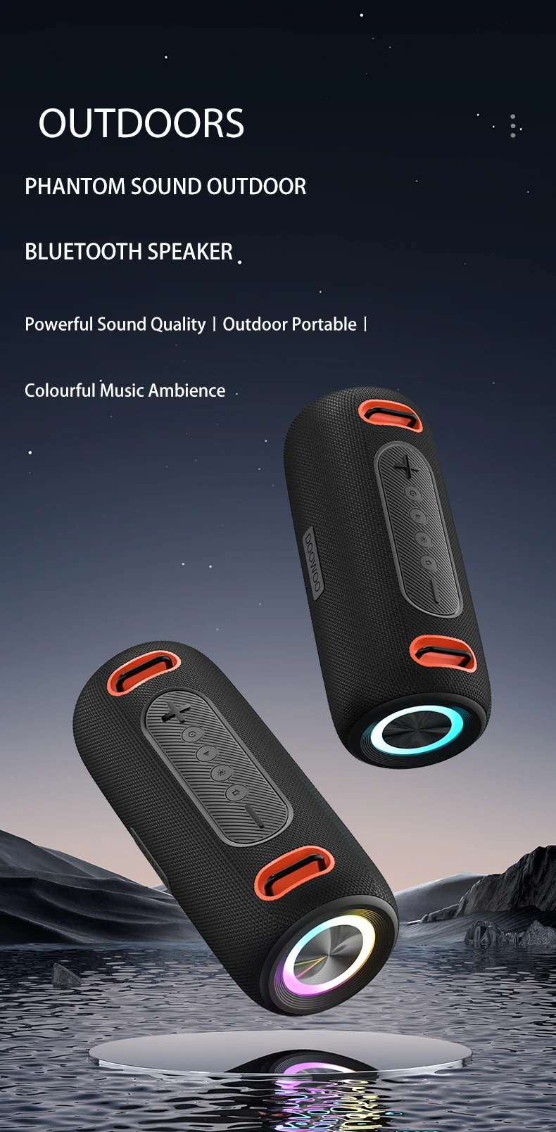 Outdoor 30W 4000mAh Portable with Hand Strap RGB Light Speaker Waterproof Wireless Bluetooth Heavy Loud Bass Audio Speaker