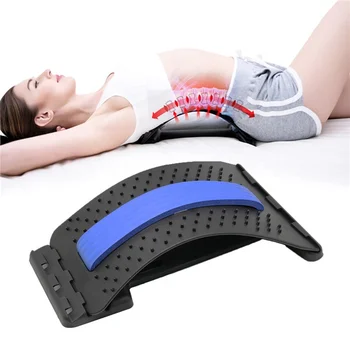 Back Massager for Bed Chair Car, Multi-Level Lumbar Support Stretcher Spinal, Lower and Upper Muscle Pain Relief(Black/Blue)