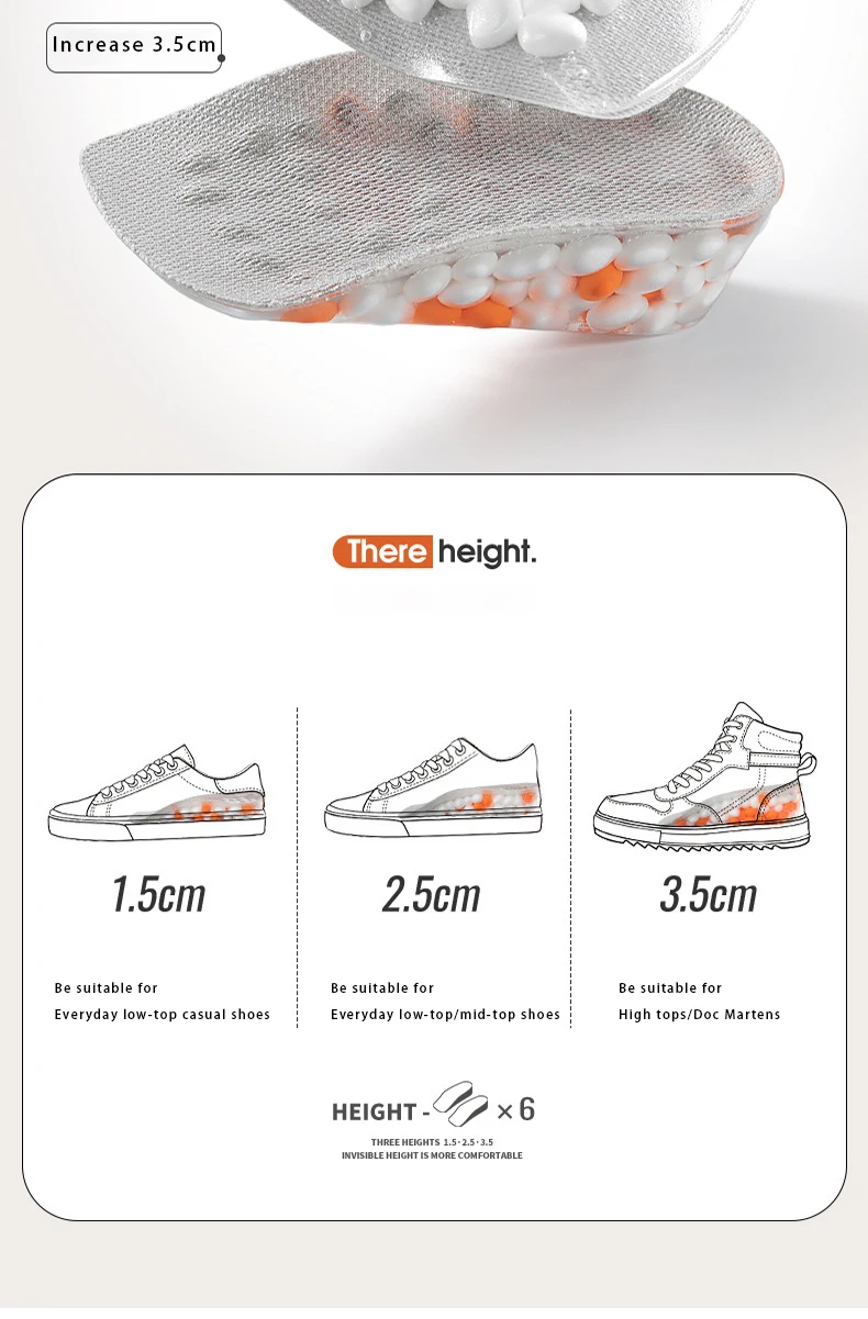 Popcorn PU Height Increase Insoles Arch Support Shoe Pads Popcorn PU Height Increase Insoles Arch Support Shoe Pads