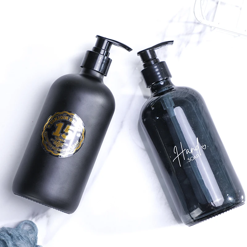 Customized Black White Color Skin Care Body Lotion Round 500ml Bathroom Hand Sanitizer Glass Pump Bottles