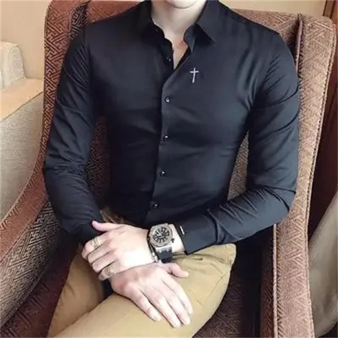 Wholesale high quality white shirt men long sleeve slim solid color professional business wear white men suit shirt