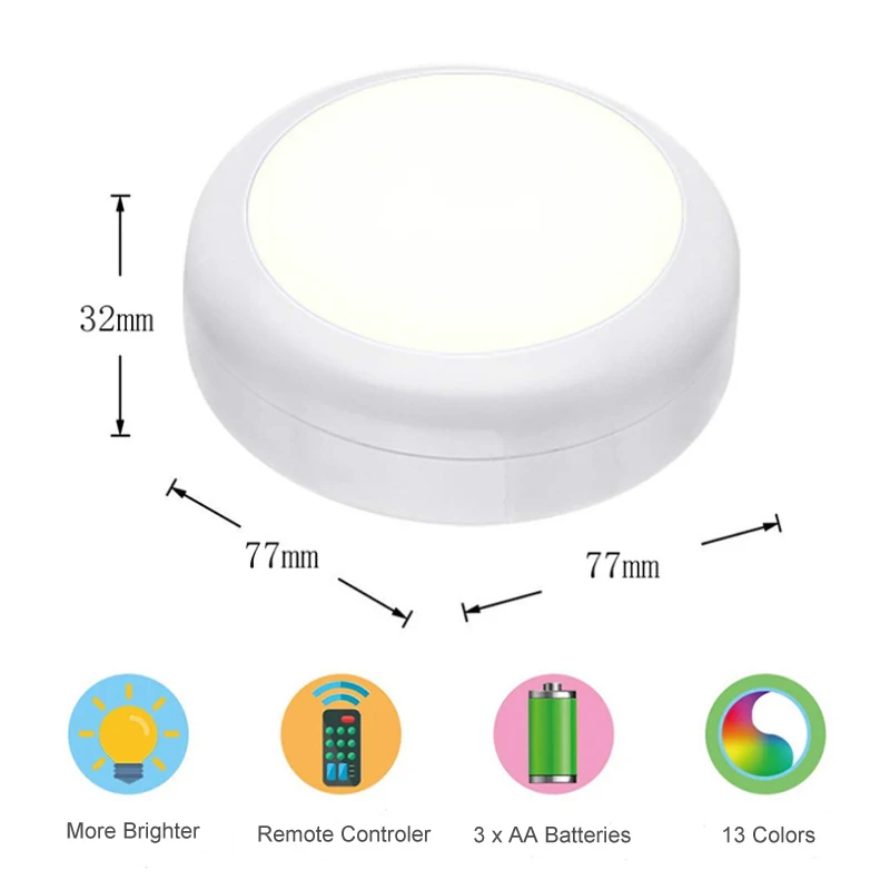 Wireless Remote Control RGB Color Changing Under Cabinet USB rechargeable charging battery Cabinet led puck light