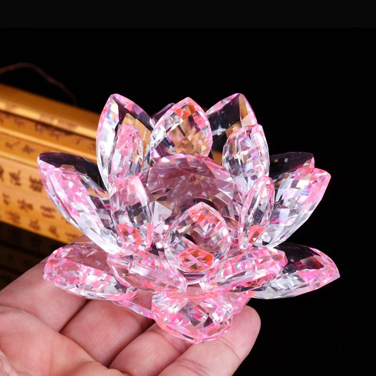 Crystal Lotus Ornament Crafts Paperweight Glass Lotus Model Wedding Gift 