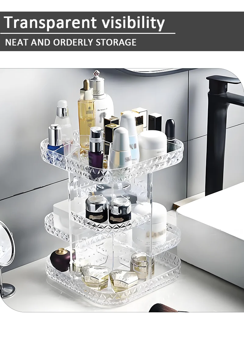 product hot products light luxury 360 degree rotating transparent plastic adjustable cosmetic organiser rotating make up organiser-6