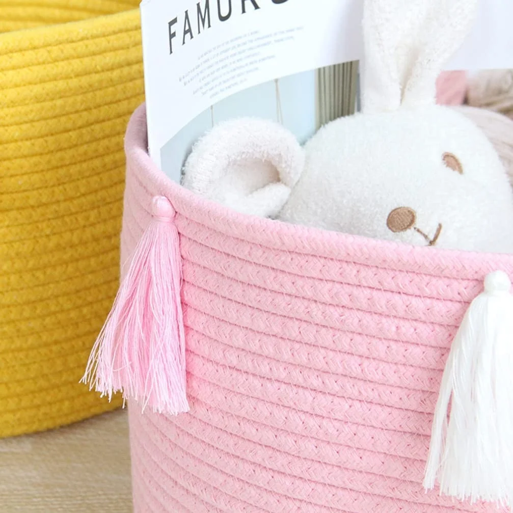 Handmade Foldable Woven Storage Blanket for Home Decor Nursery & Collection Cotton Rope Storage Basket