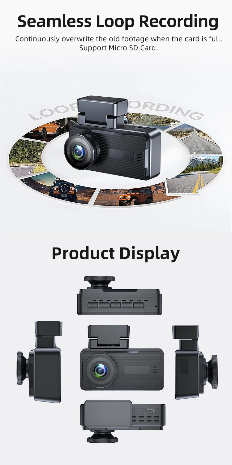Factory Outlet AHD Dual Lens 3 Inch IPS LCD with Real 2K+2K Dashcam Black Box Type-C Power Tracking and Speed Private Car manufacture