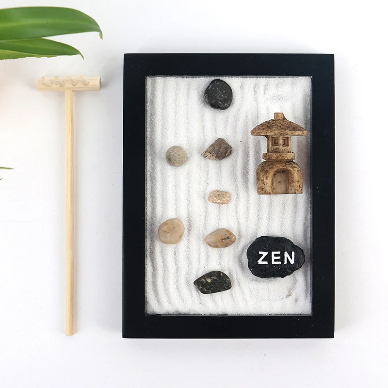 Rocks and Figures Zen Sand Garden for Desk with Rake 