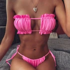 Sexy Bikini Bikinibikini Summer New Pure Color Sexy Bandage Pleated Bikini Swimsuit
