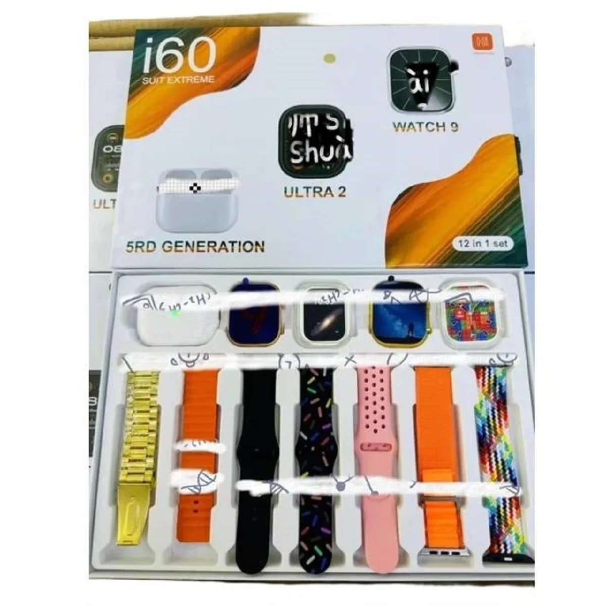 Orignal I60  Smart Watch 12 In 1 Watch 9 Ultra 2 5 G bluetoth tws dual smart watch 2.3 inch 7 straps wireless charging Hiwatch