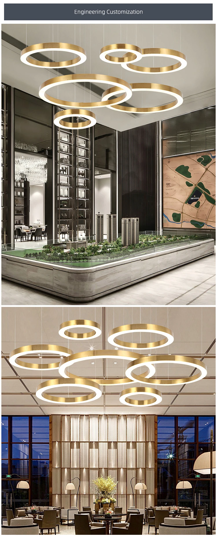 CPL-27 Simple Hanging Decoration Circle Rings Acrylic Gold Luxury Modern Led Chandelier Light supplier