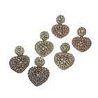 Heart Earrings Wedding Jewelry Brass 14k Gold Plated Zircon Shiny Heart Shape Chandelier Drop Earrings