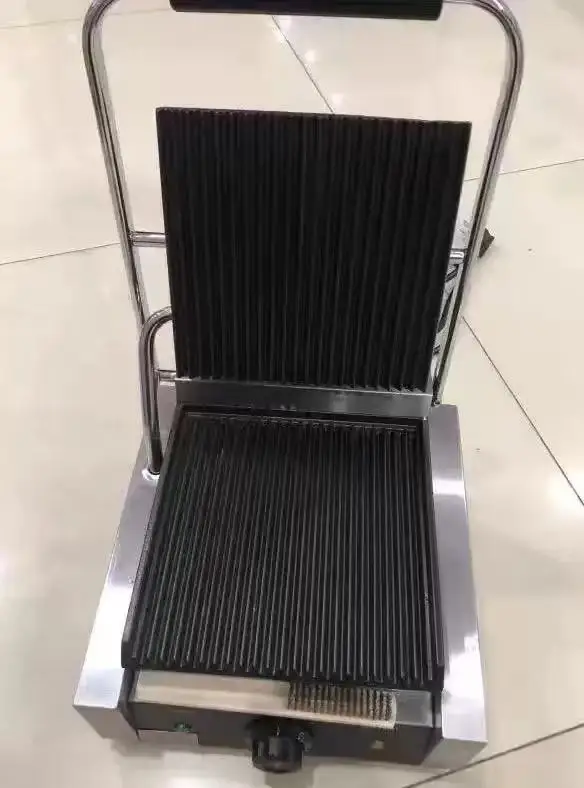 Commercial Digital Display Double Head Grooved Panini Grill Stainless Steel Full Groove Electric Press Grill for Restaurant