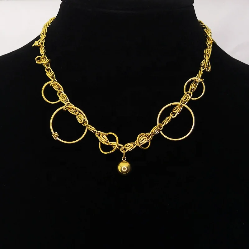 18K Gold Plated Stainless Steel Jewelry Metal Ring Hoop Circle Punk Accessories Necklaces P213275