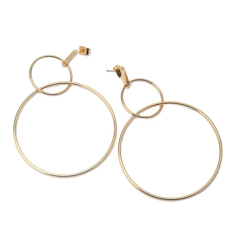 18K Gold Plating Stainless Steel Jewelry Geometric Circle Line Dangle Gold Color Long Drop Earrings for Women Earings EEF1017