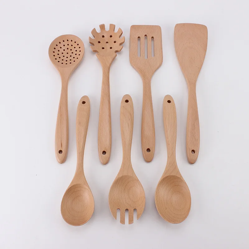 Wooden Spoons for Cooking Nonstick Wood Kitchen Utensil Cooking Spoons Natural Wood Kitchen Utensils Set Of 7 PCS