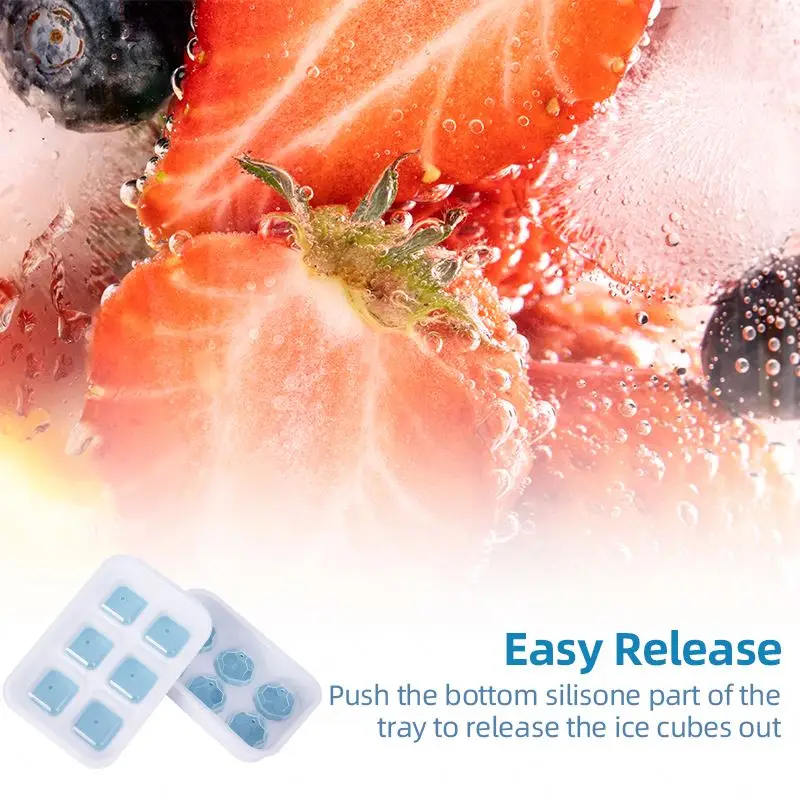 Easy pick out ice 6 Cavity Big Size Rectangle Ice Cube tray  plastic Ice Tray with Lid