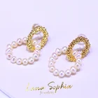 Pearl Jewel Wholesale Gilded Natural Freshwater Pearl Double Ring Jewel Earrings