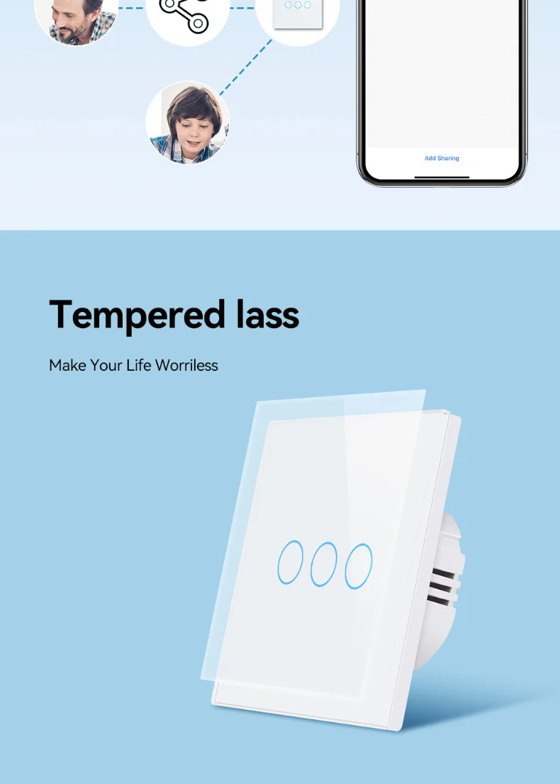 EU 1/2/3 Gang Tuya WiFi Smart RF433 Remote Control Touch Panel Wall Switch Support Voice Control