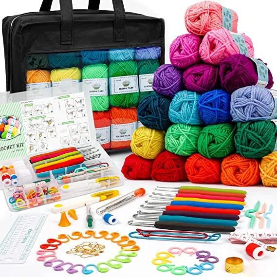 103-piece Crochet Tool Kit Needles Hook Aluminum Sewing Knitting Yarn Set High Quality Crochet Kit For Beginners