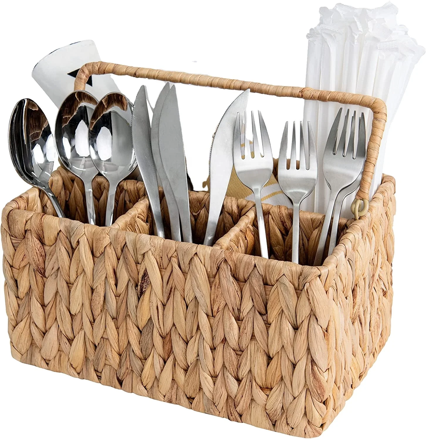 water hyacinth caddy basket kitchen cutlery and utensil storage holder small makeup storage & organizer