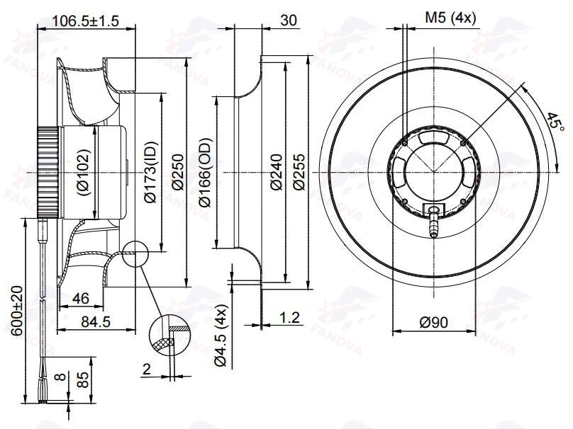 Exhaust Blower, 250mm, 85V-110V, Centrifugal, Plastic - detail 12