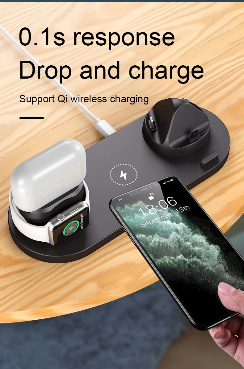 6-in-1 15W Fast Multiple Device Charger: Magnetic Station Stand for Convenient Charging