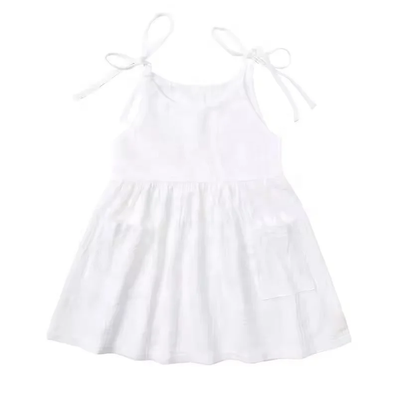 Girls Off Shoulder Dress Sleeveless Ruffle Spaghetti Straps Smocked A-Line Chiffon Dress 5-10Y