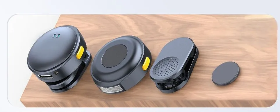 One Two Long-Range Outdoor Magnetic Wireless Lavalier Microphone with Digital Battery Display Compartment Type C Connector