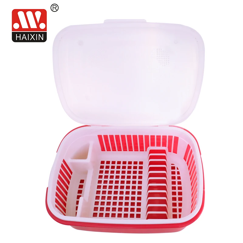 Plate Dish Bowl Cups Spoon Storage Rack Drainer Plastic Dish Drying Rack Kitchen Drying Drainer Dish Rack With Cover