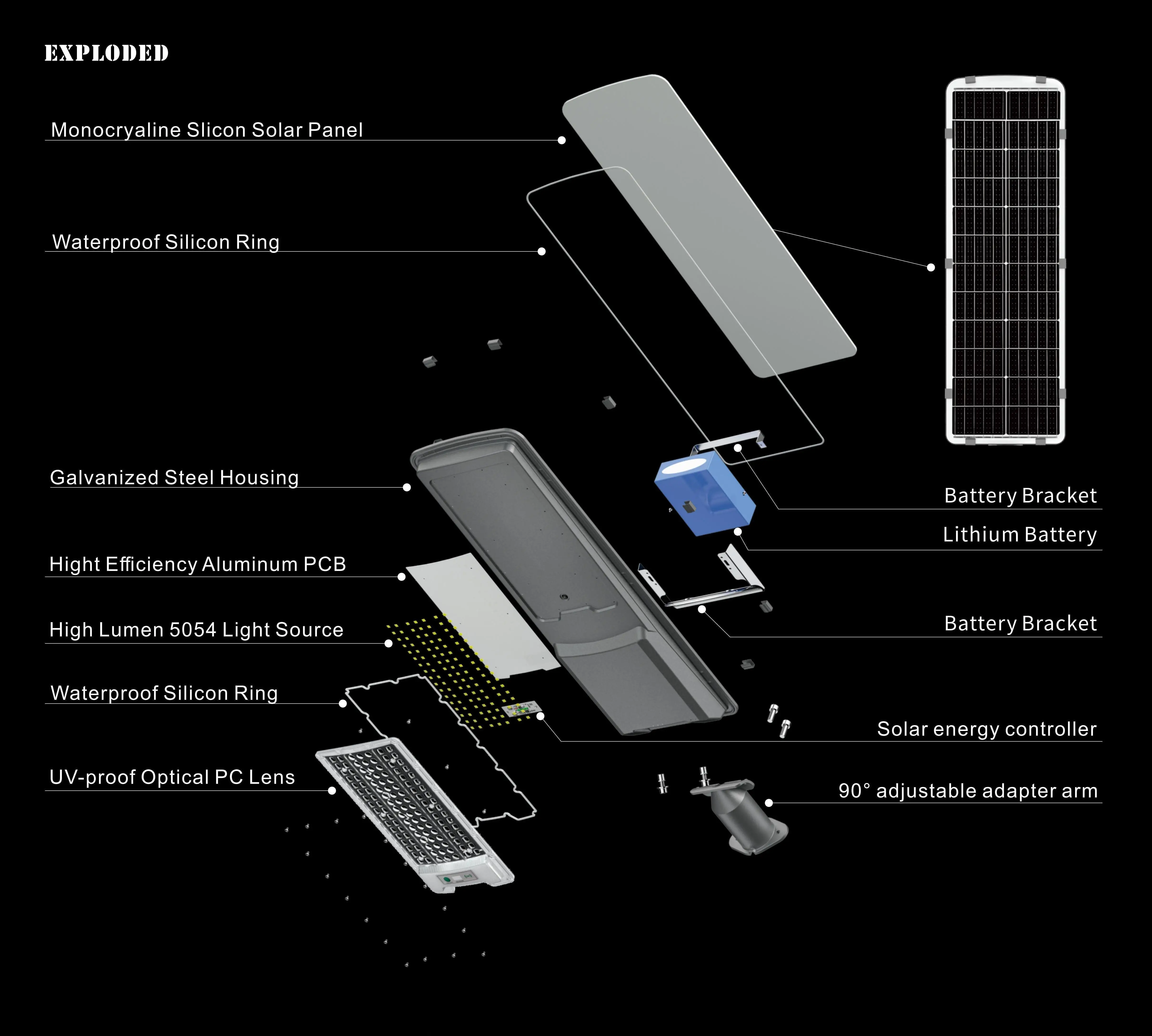 Outdoor Integrated Solar Street Lights Outdoor 200w 300w Lamp for Road With Light Sensor Remote Control Pole
