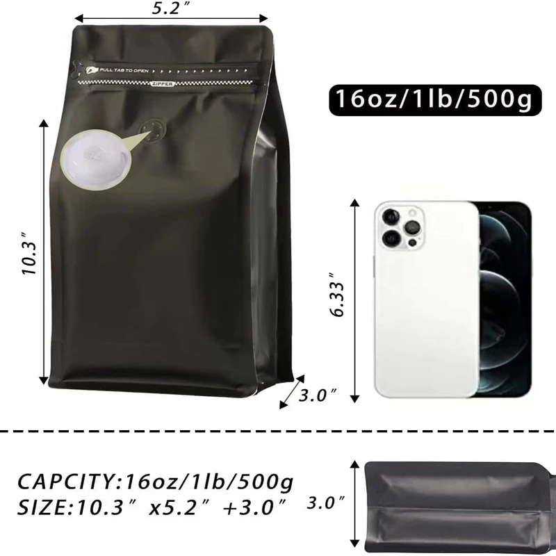 Custom Wholesale 250g 500g 1kg Coffee Pouches Zipper Aluminum Foil Flat Bottom Bags with Valve