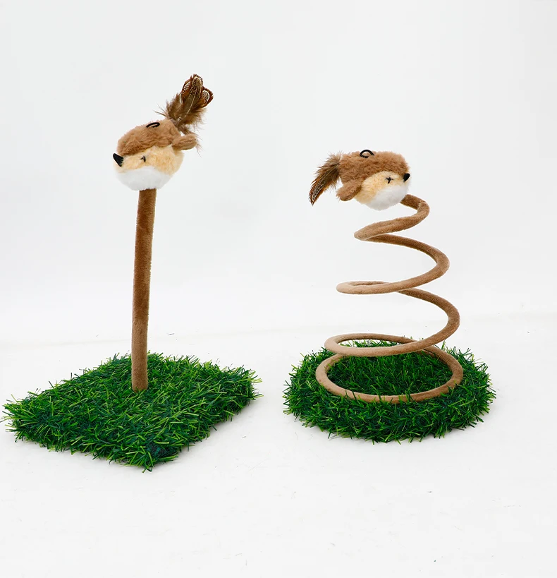 Sparrow Cat Teaser Wand Spring Wire Spiral Coil Cat Toy with Scratch Pad Interactive Self-Play Fun for Cats Dangling Bird Toy details