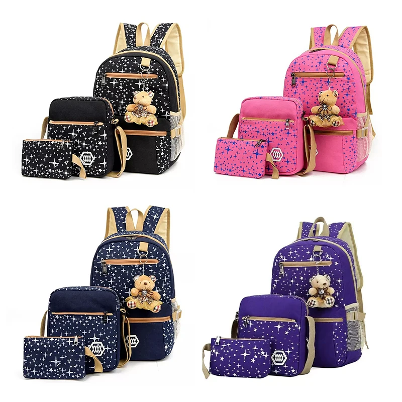 POP DUCK 3pcs/set School Bags for Girls Women Backpack School Bags Star Printing Backpack Schoolbag Women Travel Bag Rucksacks