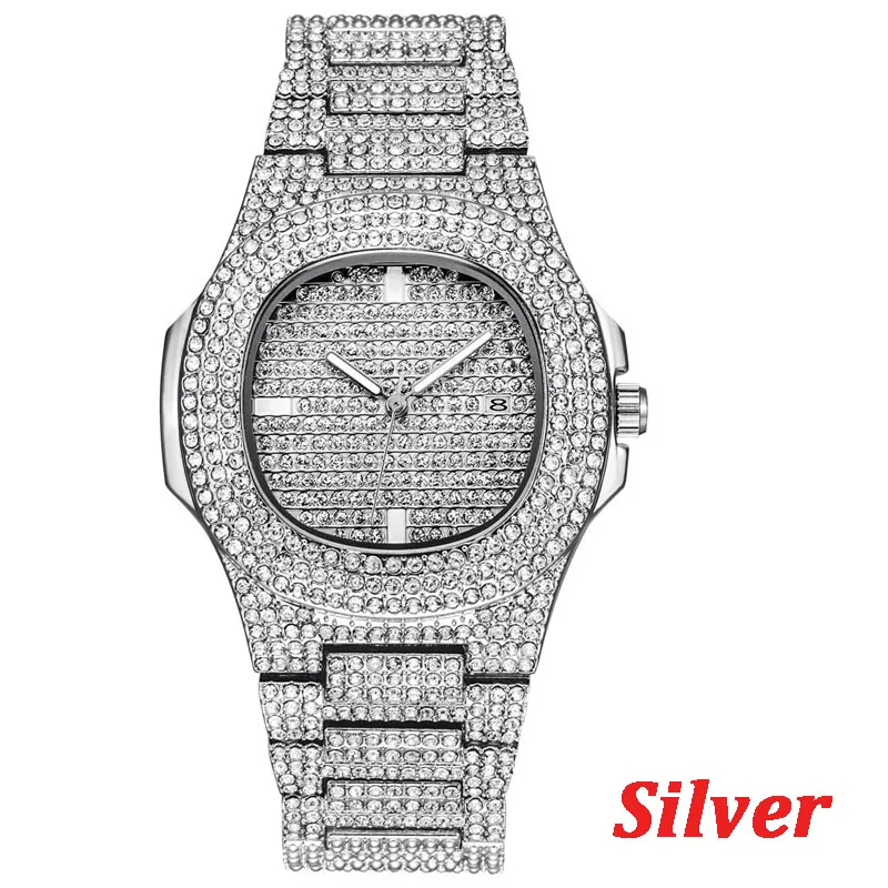 Men Wristwatch Bling Fully Rhinestone Quartz Iced Out Gold Silver Diamond mens watches man watch 2019 male clock watch