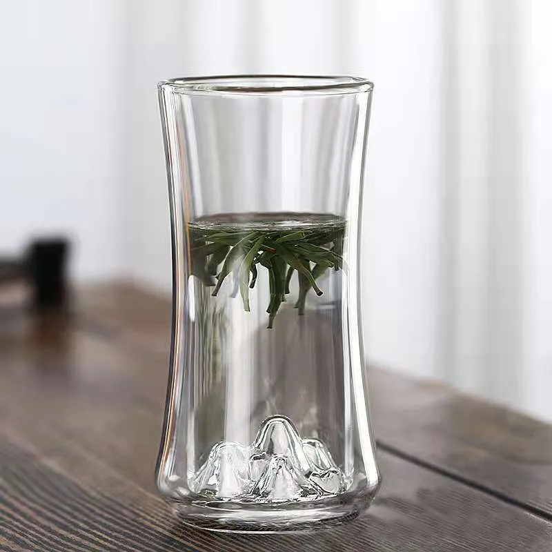 BPA FREE Mountain view transparent double glass cup glass tea cup juice cup