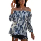 Blouses Bohemian Style Lady Casual Rayon Off Shoulder Printed Blouses Patchwork In Stocking