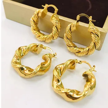 Trendy Stainless Steel Waterproof Jewelry PVD 18K Gold Plated Chunky Thick Twist Round Hollow Out Hoop Earrings