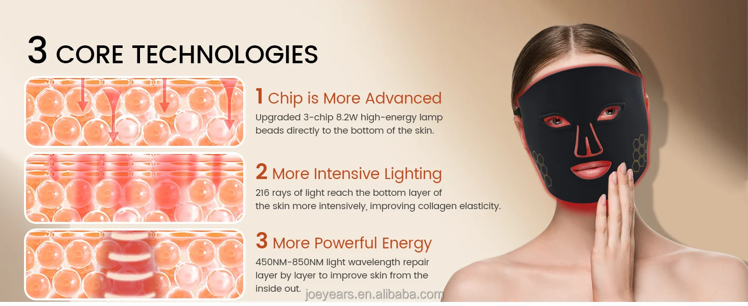 LED Photon Beauty Mask Instrument 216pcs LED Beads Facial Beauty Mask Infrared Red Light Therapy Face Mask