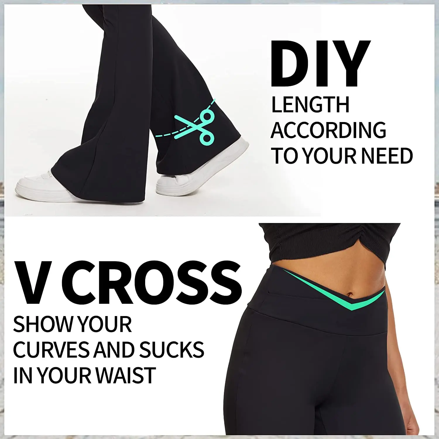 Fashion Style Super Soft Cross Waist Womens Black Flare Yoga Pants Leggings For Women