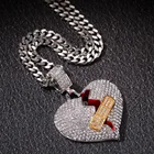 Heart Popular European Hip Hop Diamond Band-aid Heartbreak Pendant Broken Heart Alloy Necklace Heart Pendant