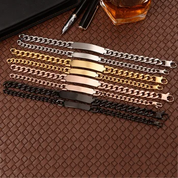 Wholesale Titanium Stainless Steel Bracelet For Men 316L Steel Chain Cuban Engrave Link Chain Bracelet