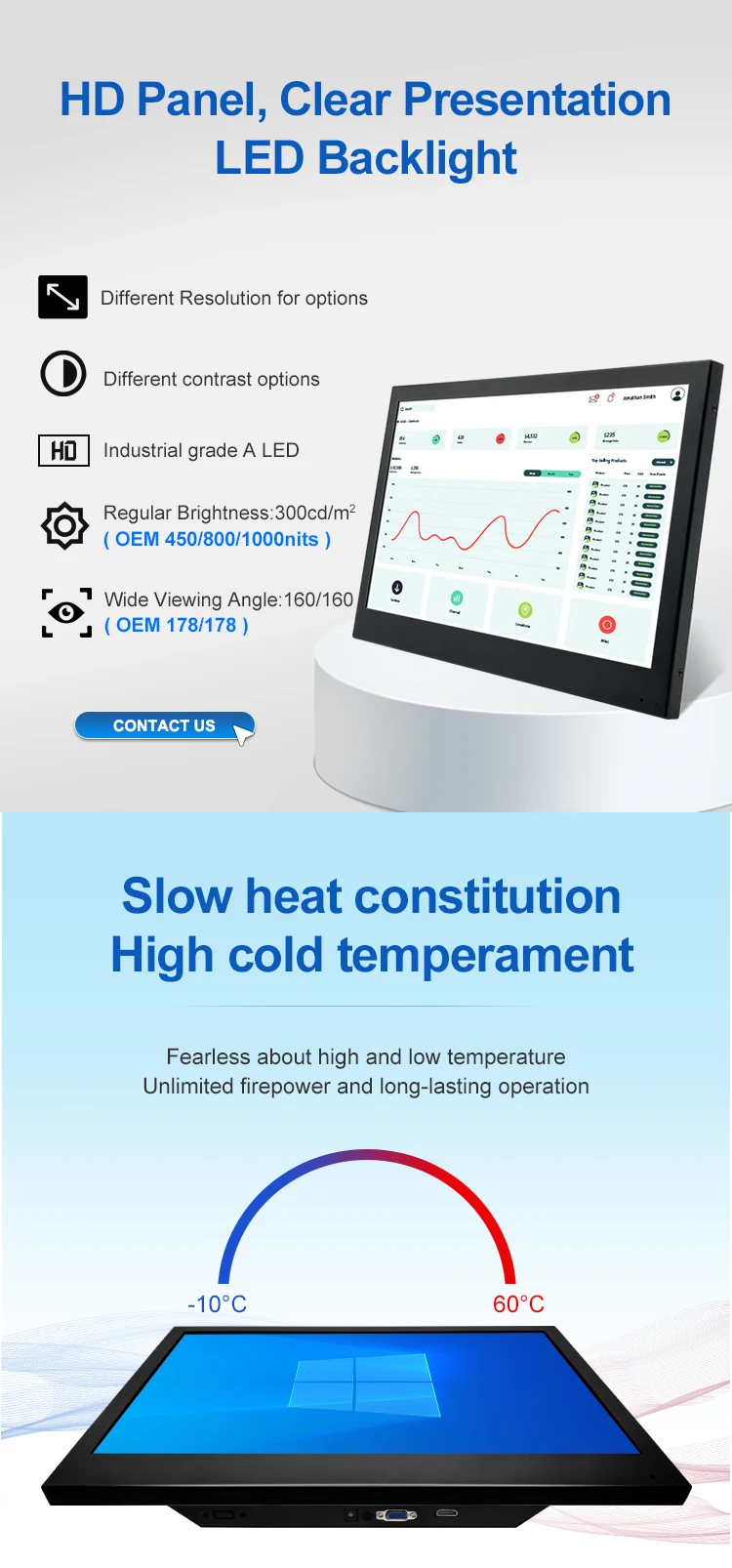 15.6 Inch IPS Monitor with VGA/HD-MI Cable Metal Casing Wall Mount Industrial Use-in Stock
