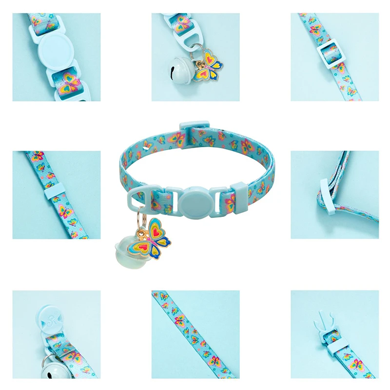 Hot Selling Modern Butterfly Print Nylon Dog Collar Soft Adjustable Small Bell Eco-Friendly Pet Accessories
