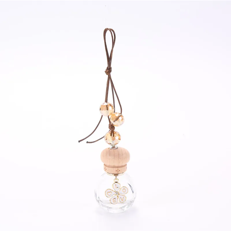product hot sale 8ml rose shape glass bottle wooden lid string tied nice car pendant hanging perfume-4