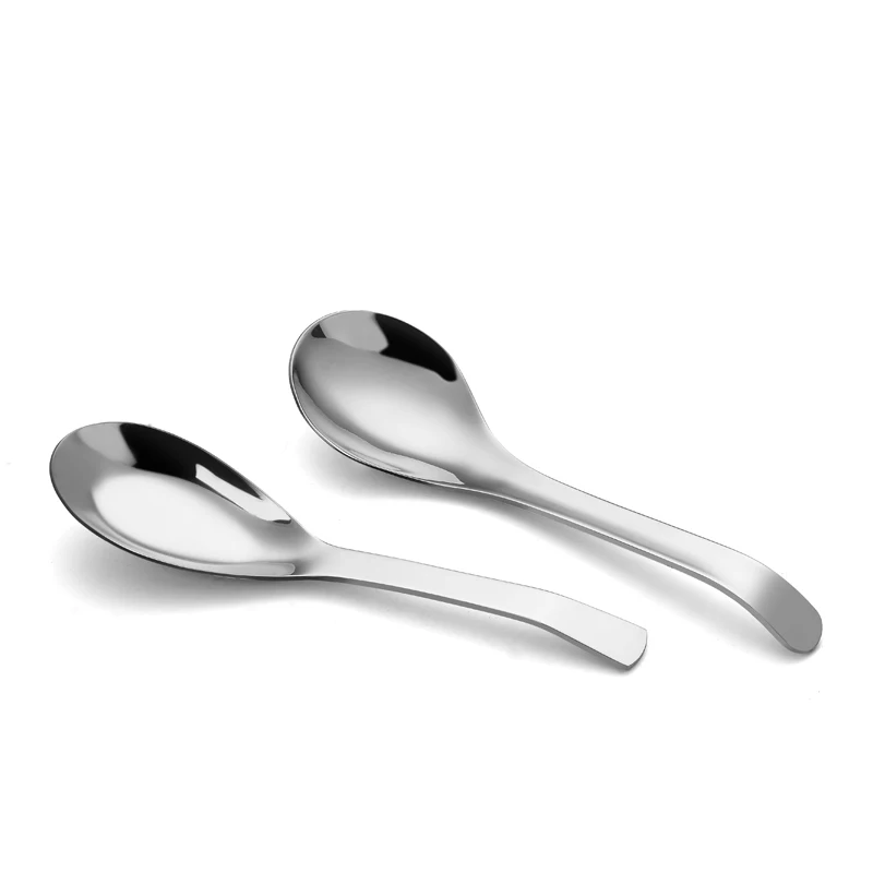 Stainless Steel Round Dessert Soup Spoons Kitchen Cutlery Silver Spoon Flatware 